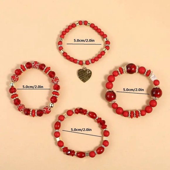 New 4pc Red Stone Boho Bracelet Set - Picture 4 of 17
